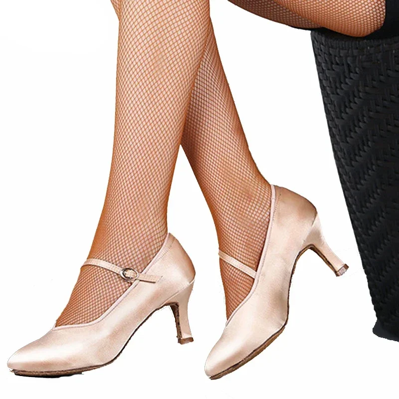 Women Ballroom Standard Latin Dance Shoes Ladies Satin Closed Toe Salsa Tango Waltz Dance Shoes Slim High Heels 7.5 cm 5.5 cm