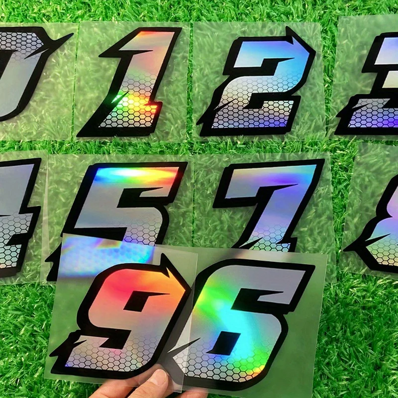 Rainbow Gradient Number Vinyl Sticker Waterproof Bike Helmet Decal Racing Cycling Accessories Holographic Style