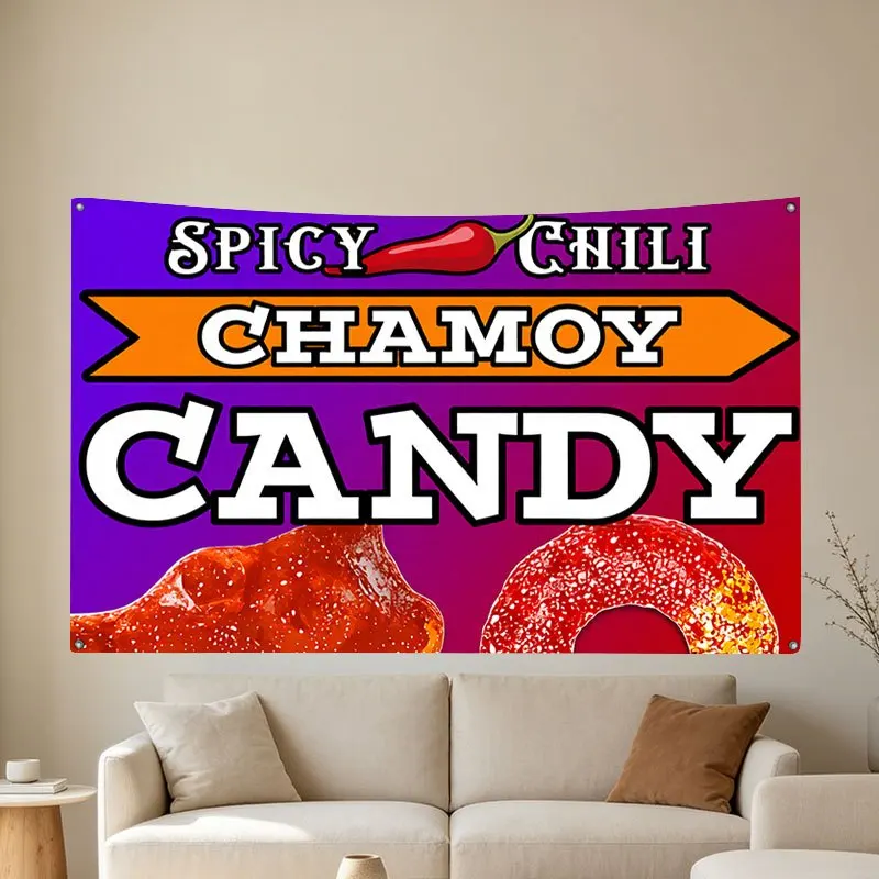 Spicy Chamoy Candy Chili Theme Banner Flag Decoration Party Supplies Kitchen Wall Sign Food Decor 60x90cm