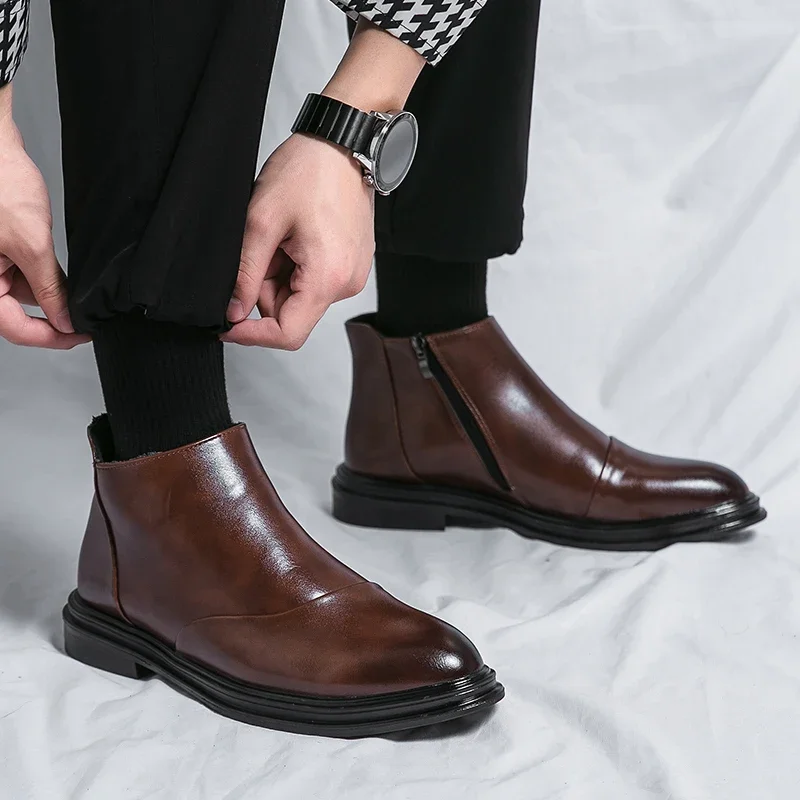 Men High Ankle Pointed Toe Boots