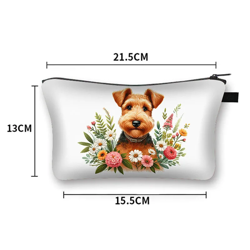 Flowers Puppy Dog Cosmetic Cases Floral Husky Schnauzer Maltese Corgi Dogs Makeup Bag Women Lipstick Storage Bags Toiletry Bag