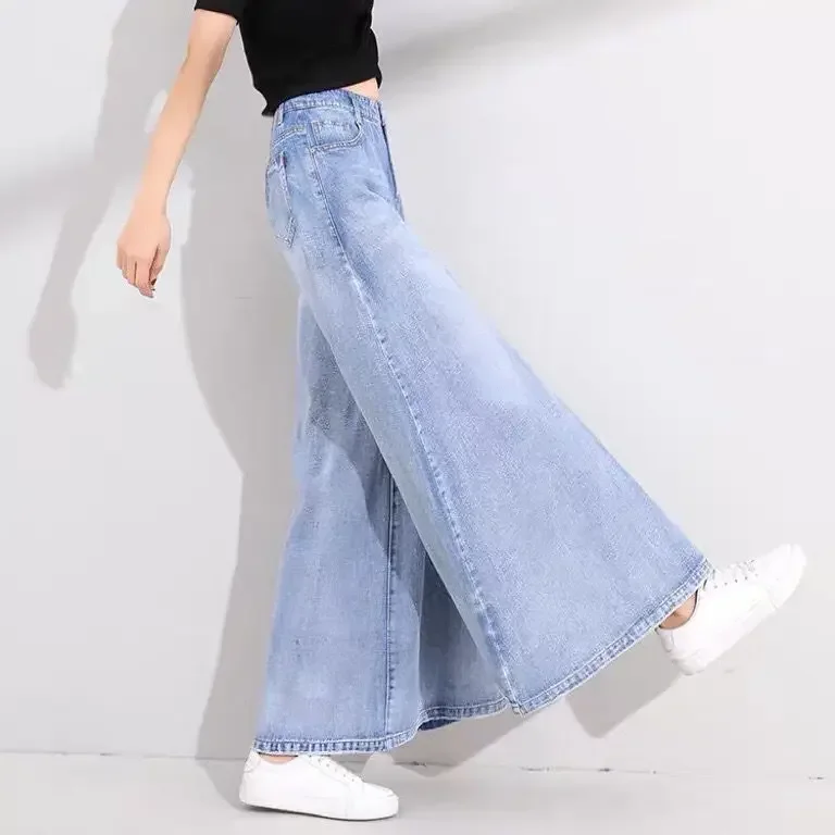 Women Jeans 2024 New Cotton Full Length Softener  Wide Leg Pants Bell-bottoms Loose Girls Jeans Simple Luxury