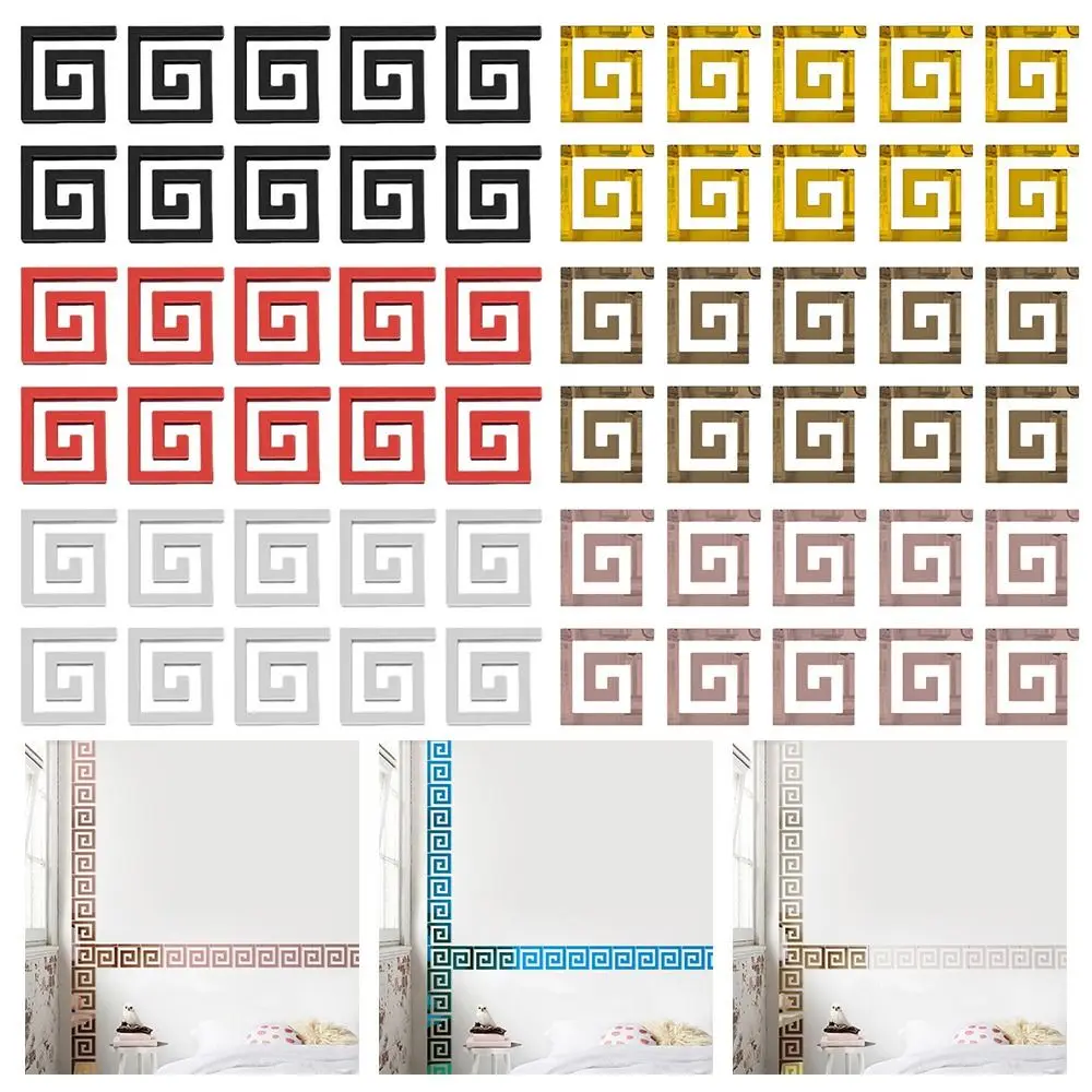 10pcs 3D Mirror Self-Adhesive Waistline Self-Adhesive 10x10/5x5/16x16cm DIY Wall Sticker Acrylic Material Decorative Strip