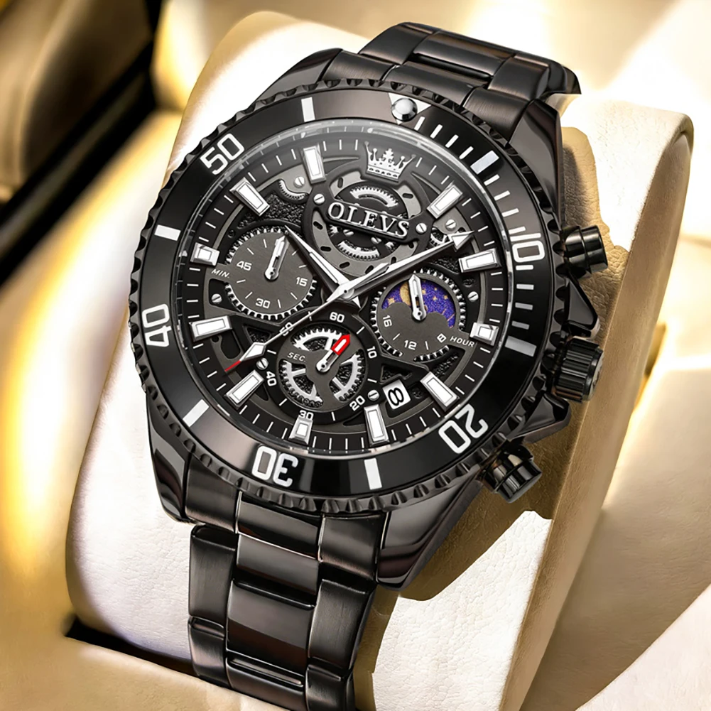 

OLEVS Man Watch Luxury Waterproof Stainless Steel Quartz Men's Watches Sports Auto Date Wristwatch Chronograph Simple Clocks