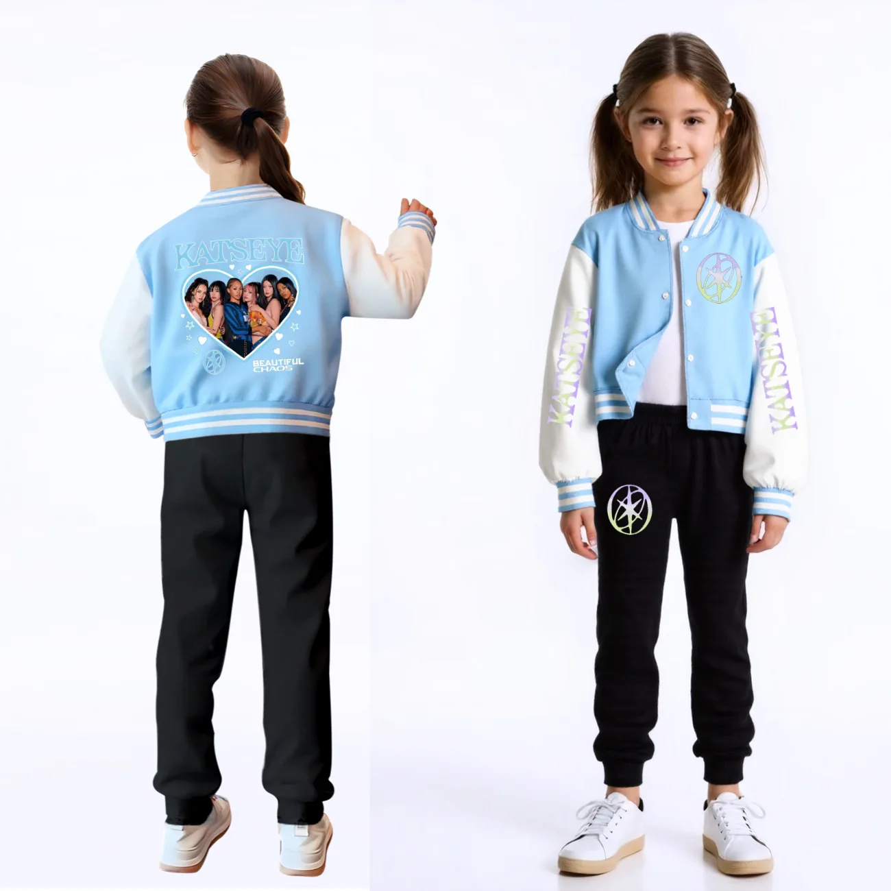 Picture 3: K Pop KATSEYE Kids Baseball Jacket Coats for Girls Group Costumes Harajuku Children's Clothing School Uniform Casual Sportwear