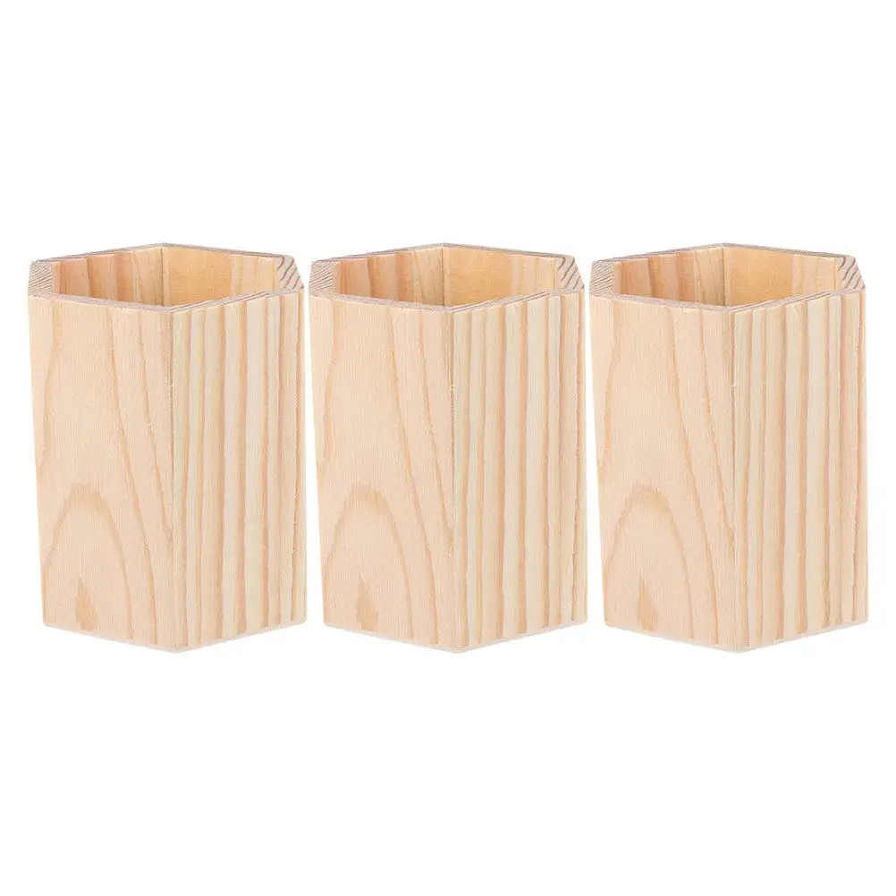 

3Pcs Unfinished Wood Pen Holder Blank DIY Desktop Pencil Cup Tabletop Stationery Container for Pens Highlighters Scissors Makeup