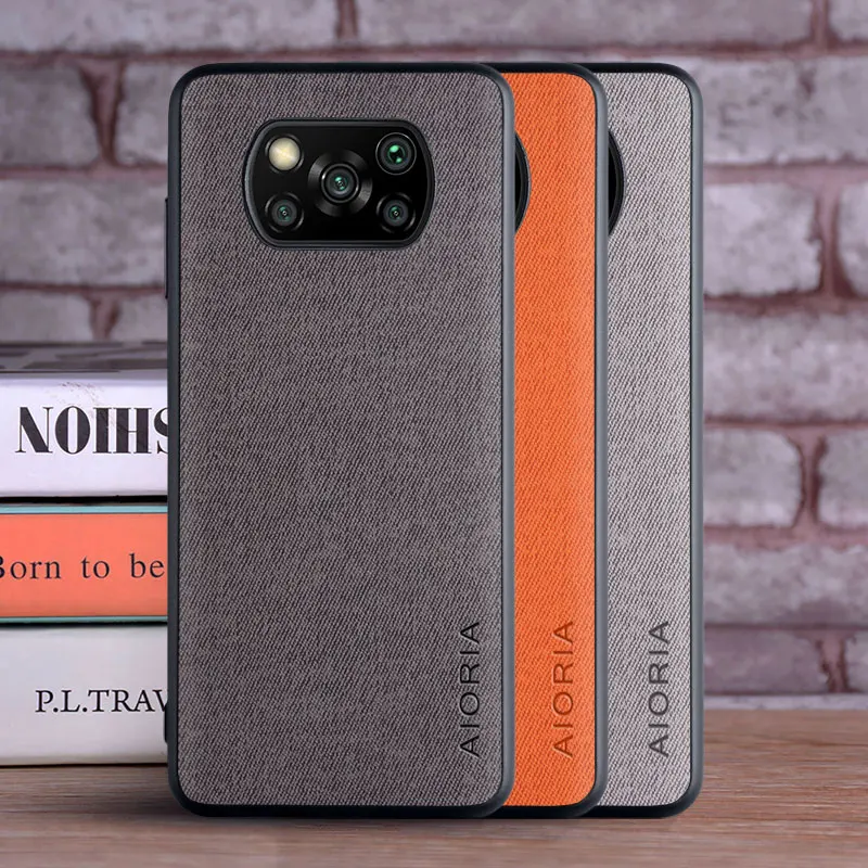 Capa para xiaomi poco x3 nfc x3 pro coque luxo têxtil pele de couro macio capa de telefone para xiaomi poco x3 nfc caso funda capa