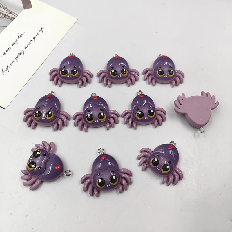 10pcs Festival Halloween Hearts Spider Charms for Jewelry Making Kawaii Animal Resin Pendants Flatback DIY Keychain C1034