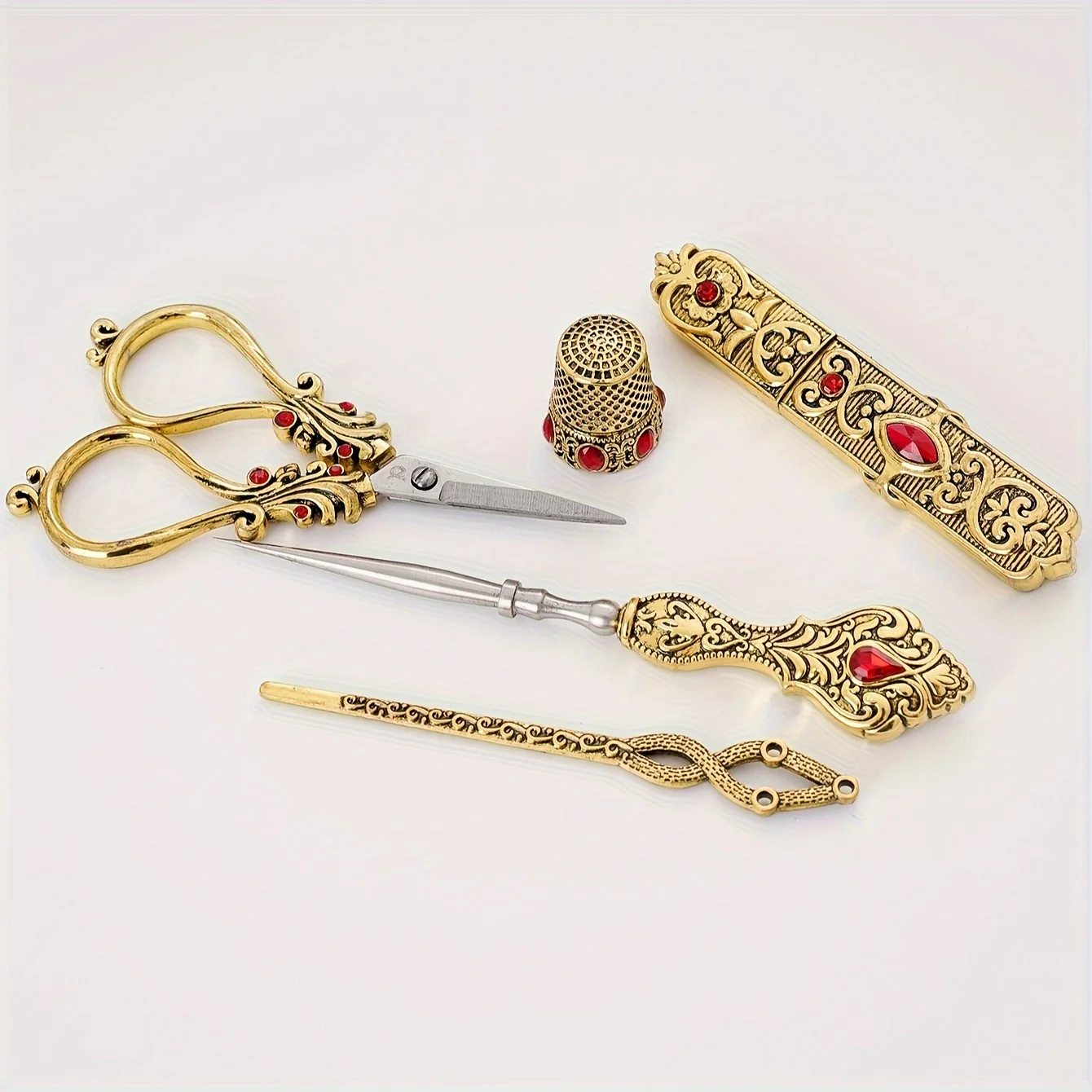 Vintage Style Embroidery Scissors, Complete Vintage SewingTools, With Sewing Needle Box, Awl, SewingThimble,Threader For Sewing