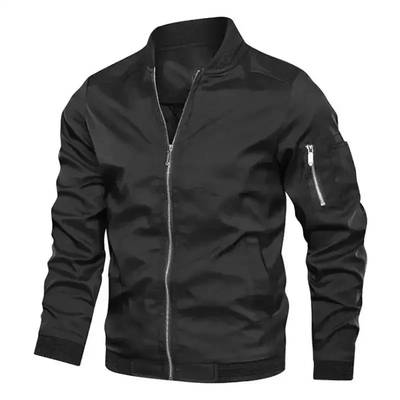 Spring Autumn Men\'s Baseball Jacket High Quality Standing Neck Solid Zipper Fashion School Team Coats Male Casual Bomber Jackets