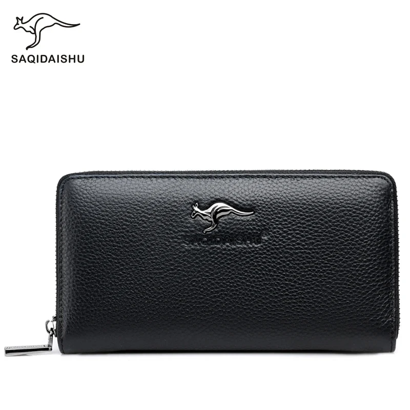 Luxury Brand Men Clutch Bag Top Pu Leather Long Purse Zipper Money Clip Black Business cowhide Wallet Male Handy Bag
