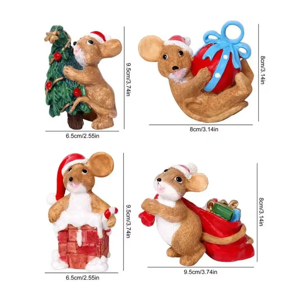 Ratón Navidad Animal estatuilla miniaturas Animal resina Navidad paisaje adornos estatua Mini