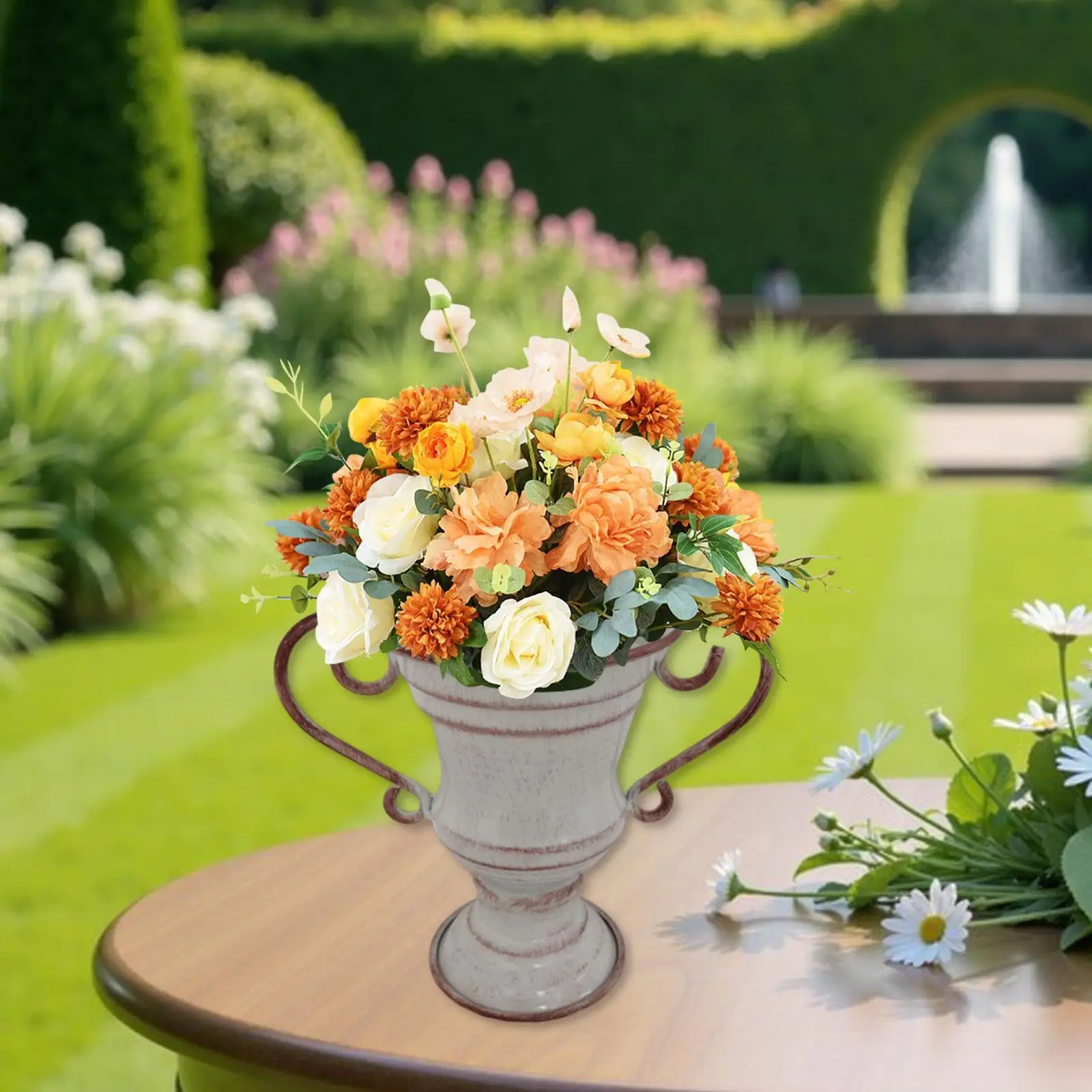 Antique Trophy Flower Pot Durable Iron Planter Decorative Flowerpot for Indoor Outdoor Garden Home Office Bedroom