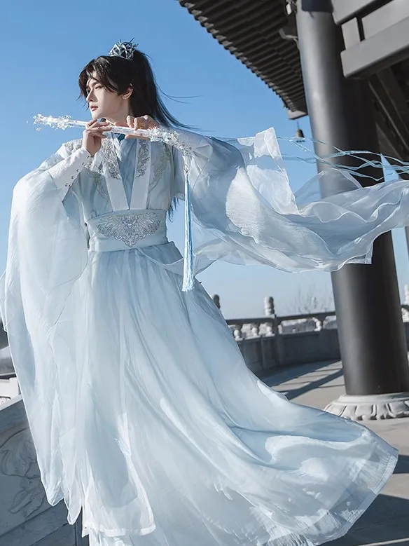 Pakaian Tradisional Hanfu Ksatria Kuno Pria Vintage Kostum Dinasti Han Pendekar Pedang Tradisional Etnis Tiongkok Hanfu Pakaian Halloween