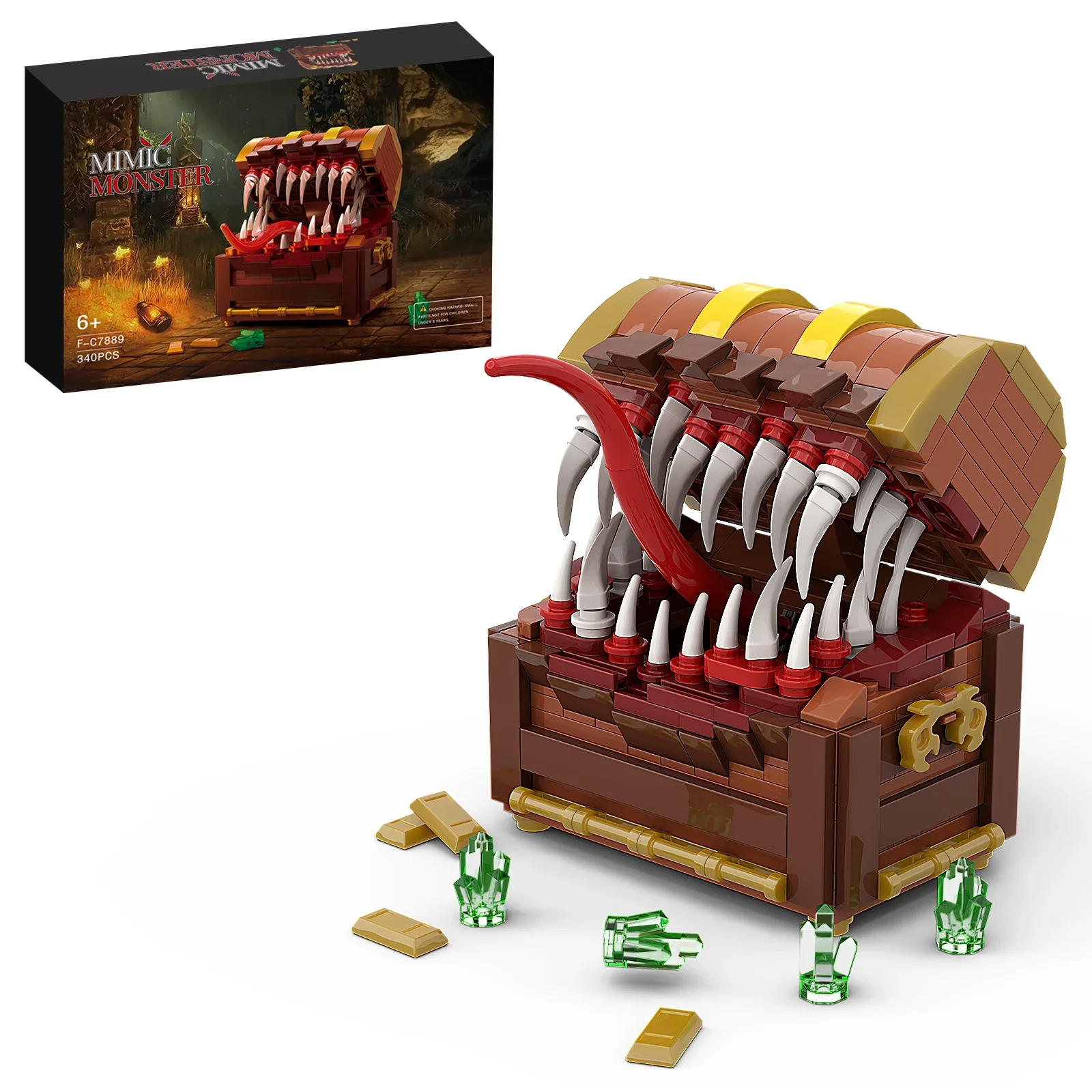 330Pcs Mimic Treasure Chest Monster Building Block Kit,MOC Pirate Treasure Box Games Series Loot Assemble Construction Brick Set