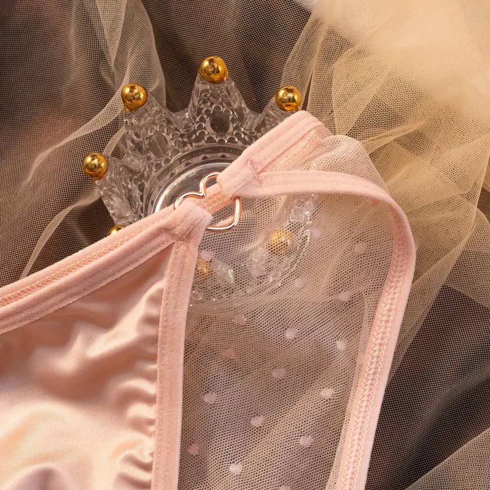 Intimo sul cavallo in cotone con fibbia a cuore d'amore Intimo senza cuciture a vita media Slip da donna Intimo con stampa a pois Mutandine di pizzo da donna