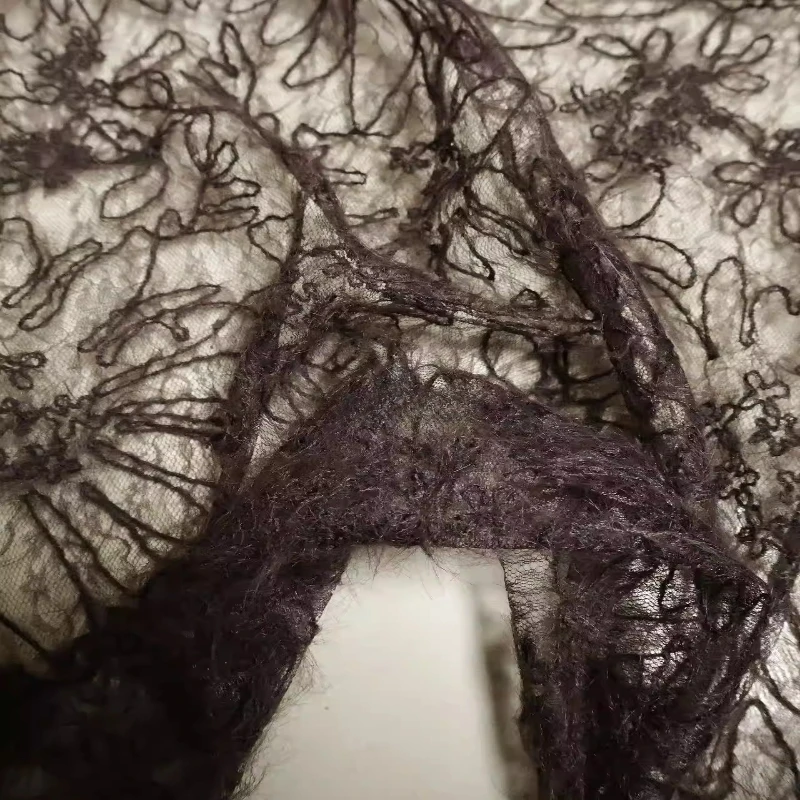 Brown Feather Rope Embroidery Mesh Lace Fabric Designer Evening Gown Handmade Sewing DIY Home Decoration Craft Material Textile
