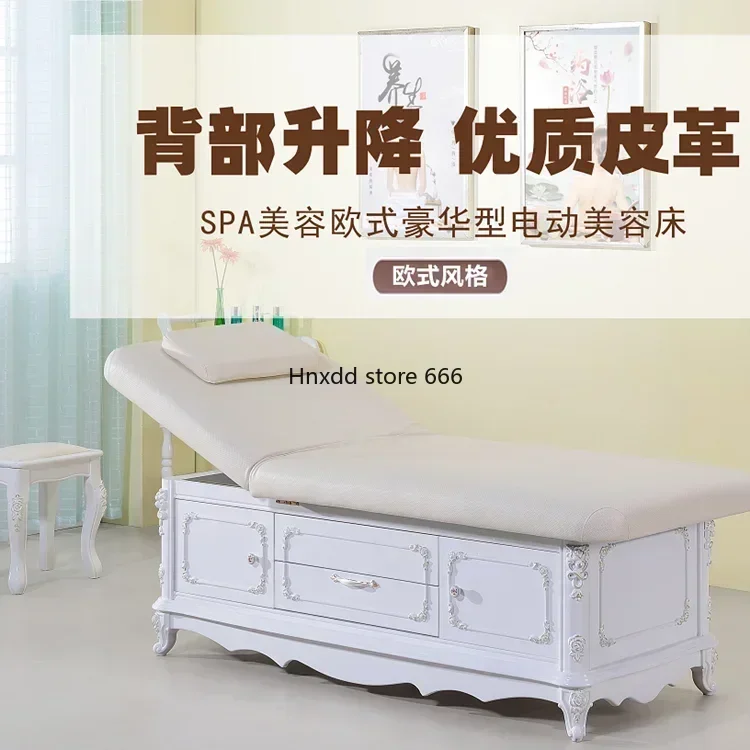 Electric Lifting Solid Wood Facial Bed Wooden Tattoo Body Massage Belt Hole Massage Bed