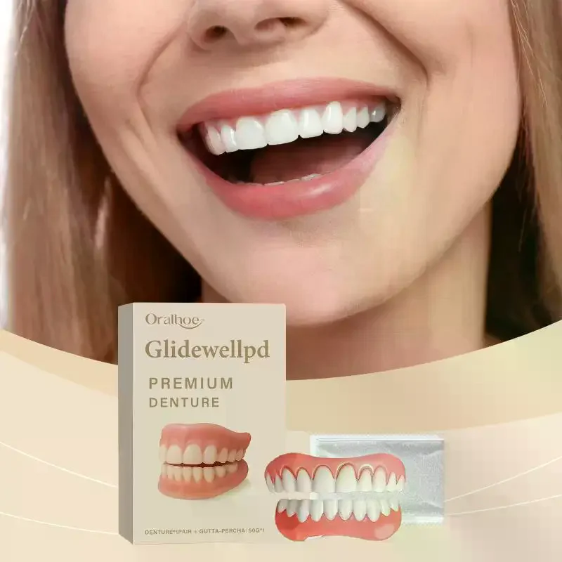 

1 Set Safe Silicone Upper & Lower Veneers Full Denture Fake Teeth Perfect Laugh Veneers Dentures Paste Fake Teet For Women Men