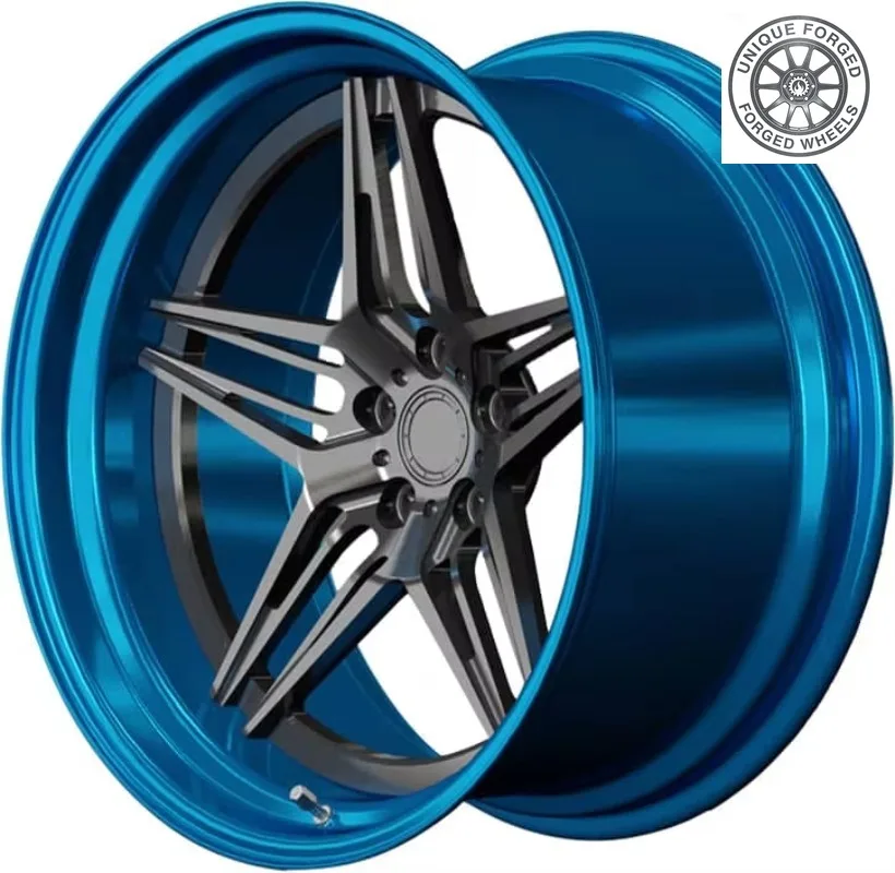 26 Style Custom 2‑Piece Forged Alloy Wheels 18‑24 Inch Anodized Blue Rim Gunmetal Spokes Deep Dish Racing Car Hubs