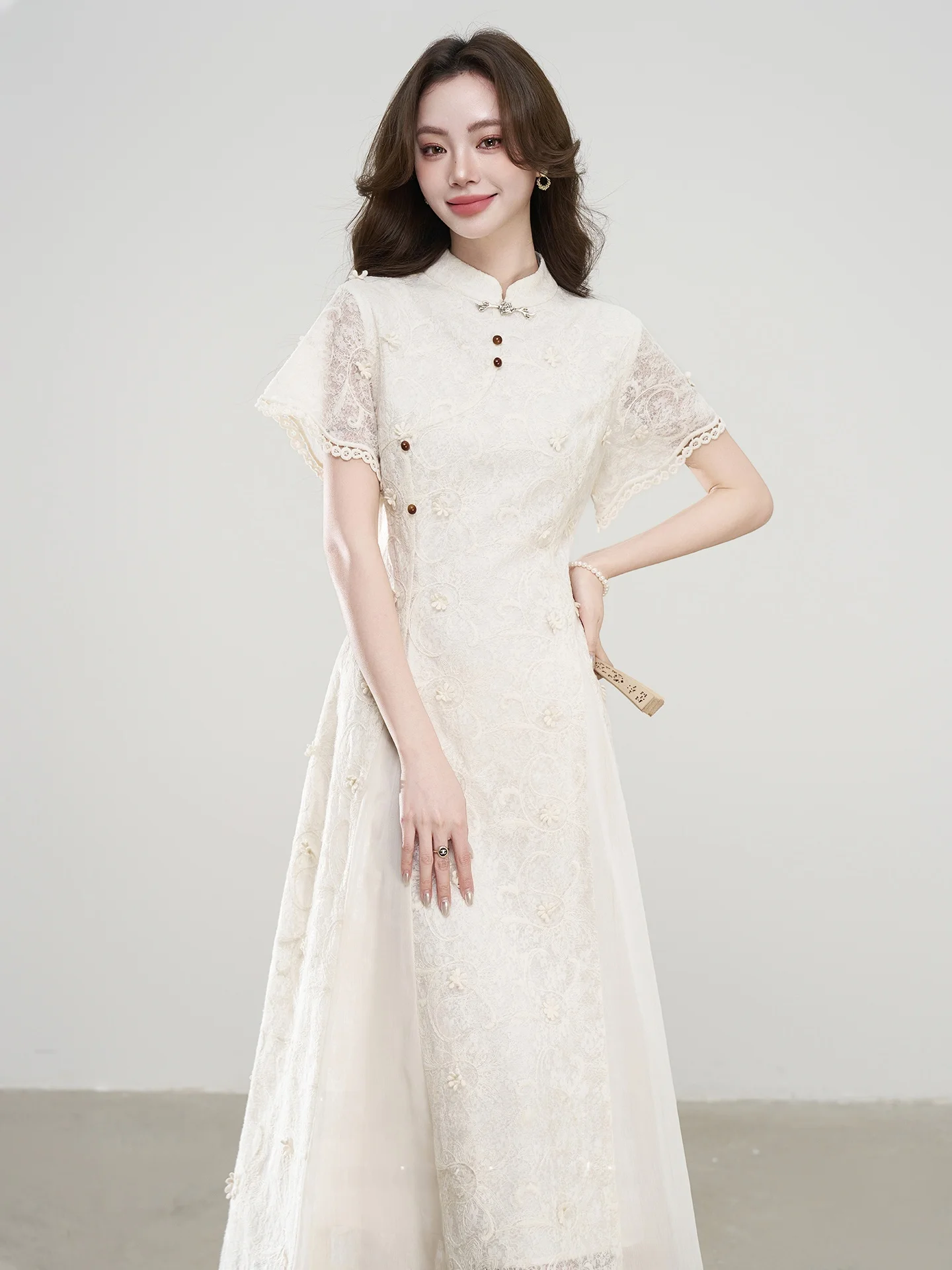 

New Summer 2026 Xialih Su Chinese Style Short Sleeve Reformed Qingsheng Xing Apricot Color Dress Cool Sensation