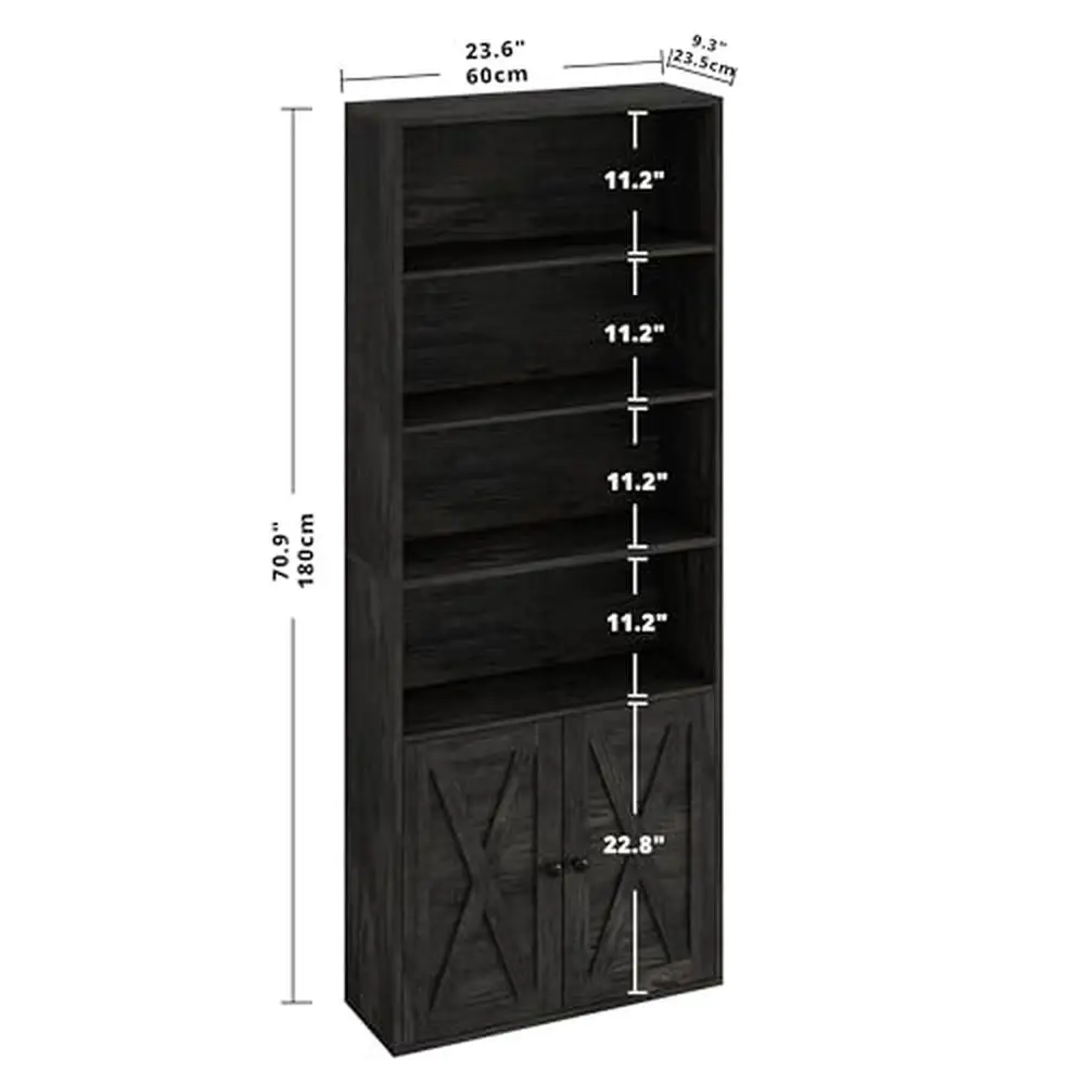 6-Tier Industriële Boekenkast Met Deuren Massief Metalen Frame Display Opslag Planken Thuis Kantoor Eenvoudig Montage Traditionele Stijl 70"