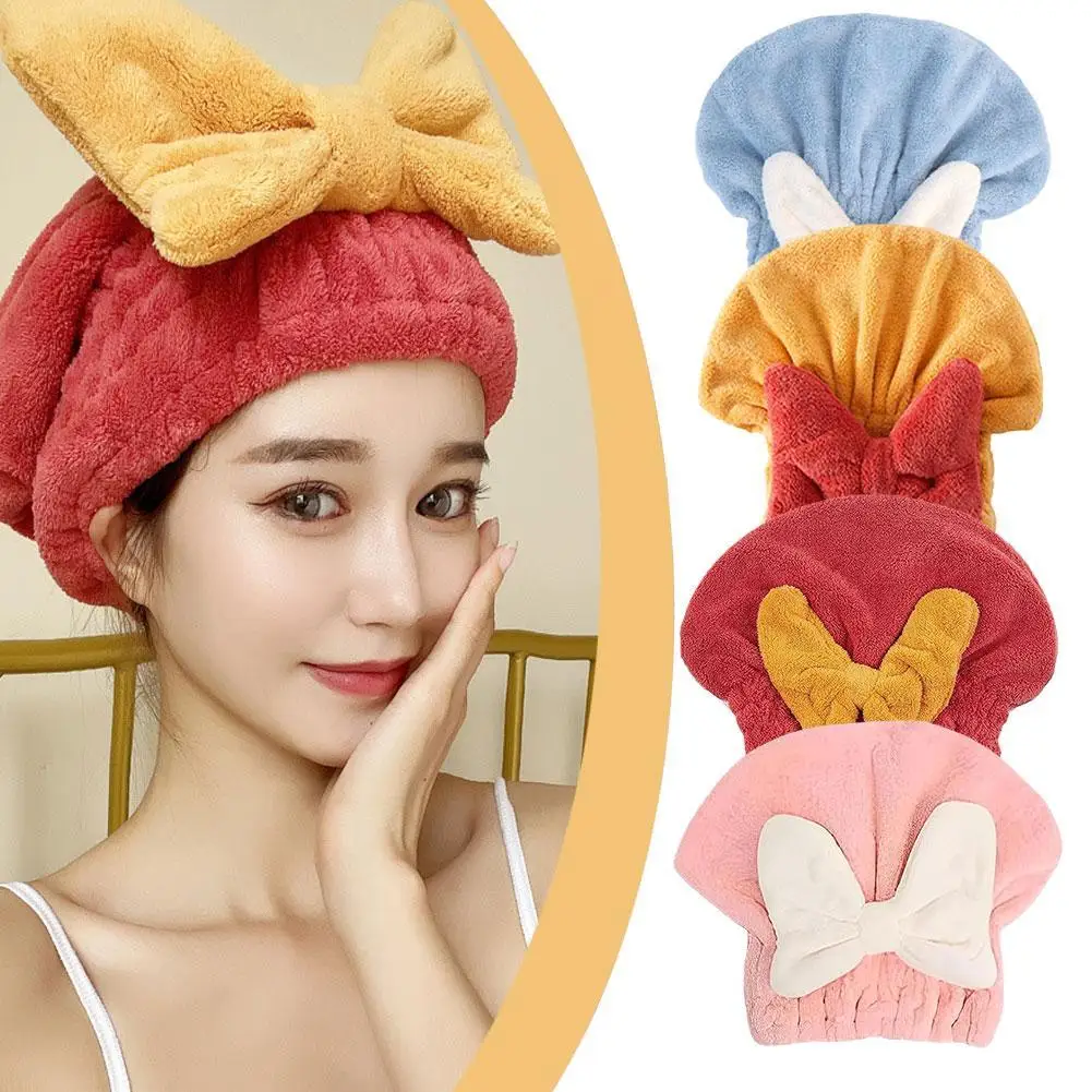 Microfiber Dry Hair Hat Quick Hair Drying Bath Towel Spa Bowknot Wrap Towel Cap Women Shower Cap Bathroom Accessories