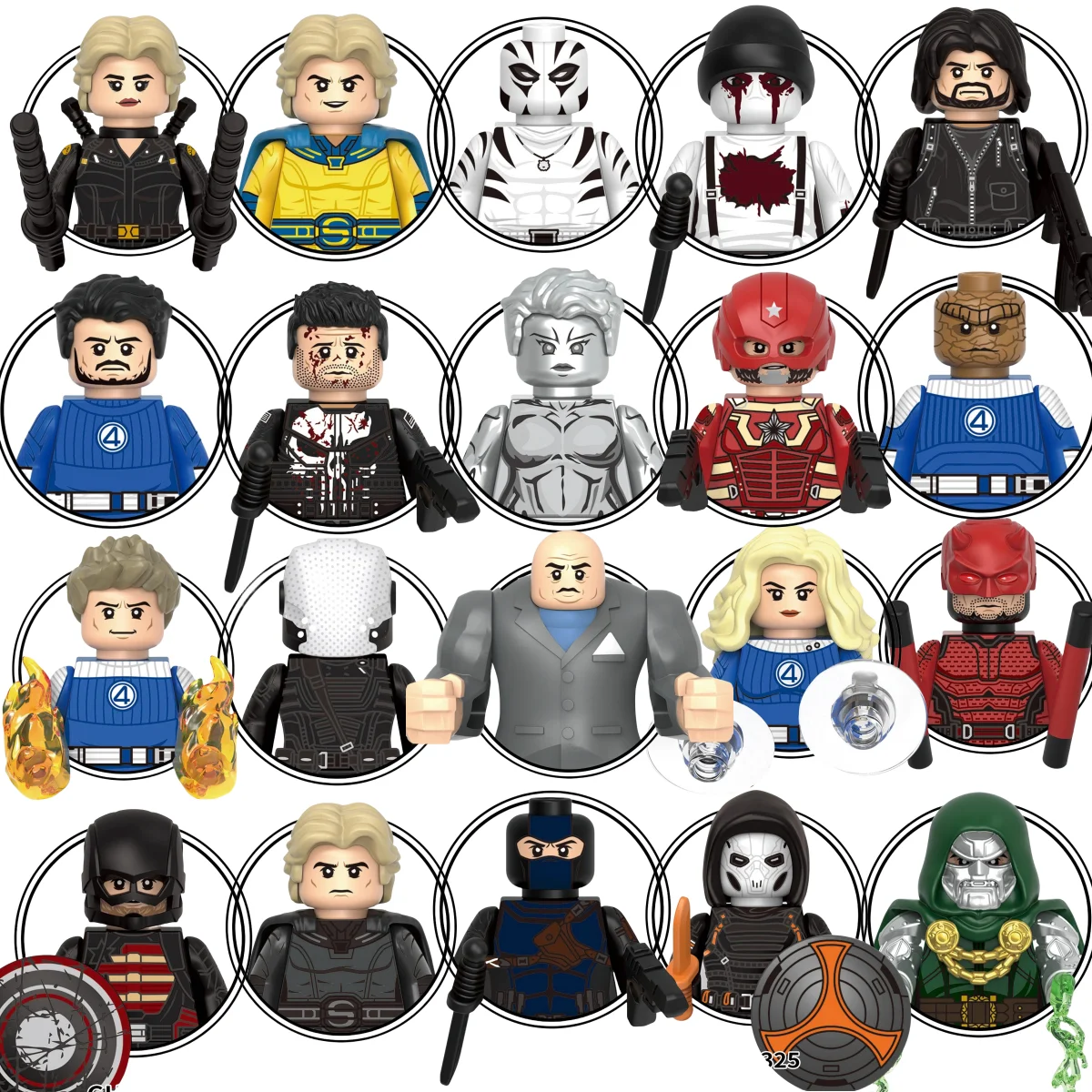 Caja ciega Mini Marvel Building Blocks Figuras Fantastic Four Mr. Fantástica mujer Invisible antorcha humana la cosa armadura regalo juguete