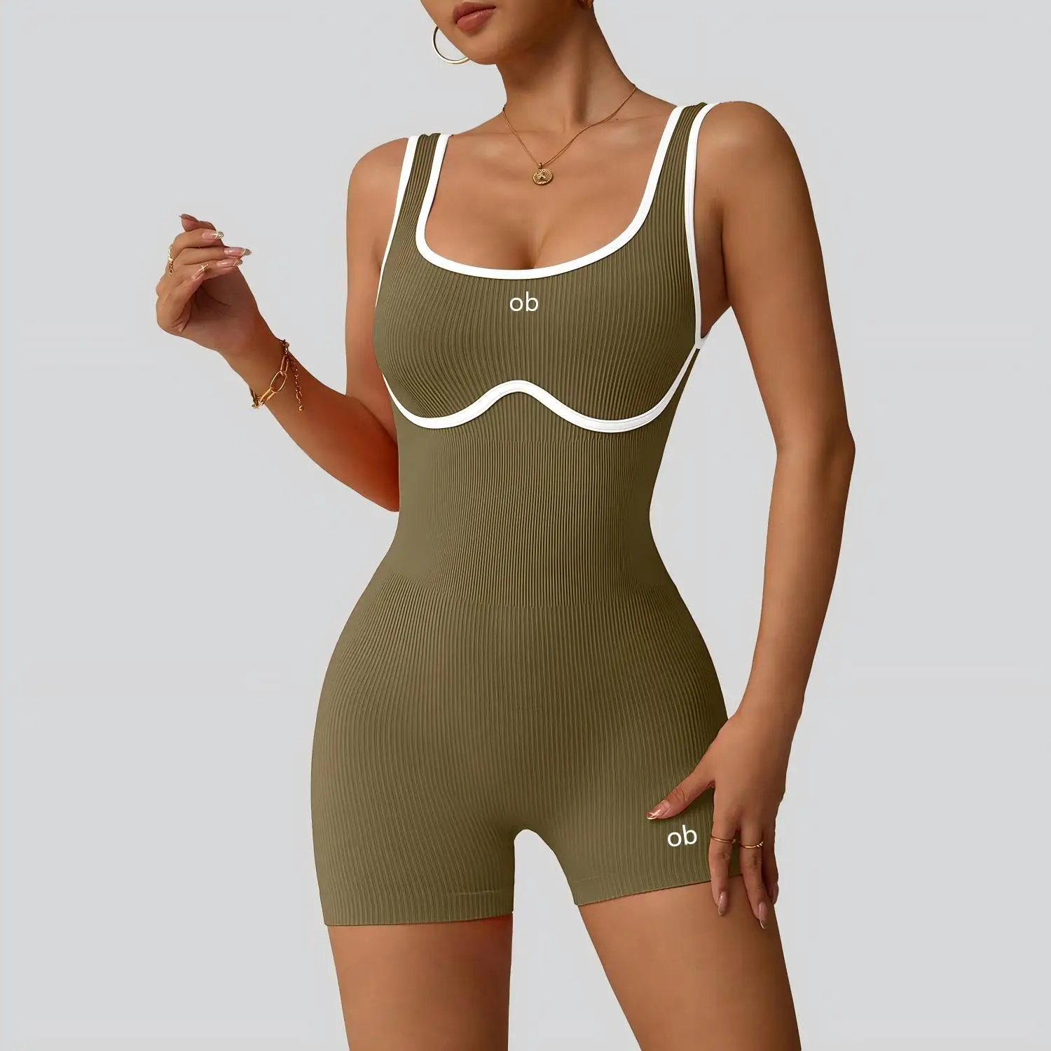 2026 New Model Seamless Set-Piece One-Piece Running Fitness Suit Color-Contrasting Yoga Suit Dance Tight-Fitting Women's Ribbed