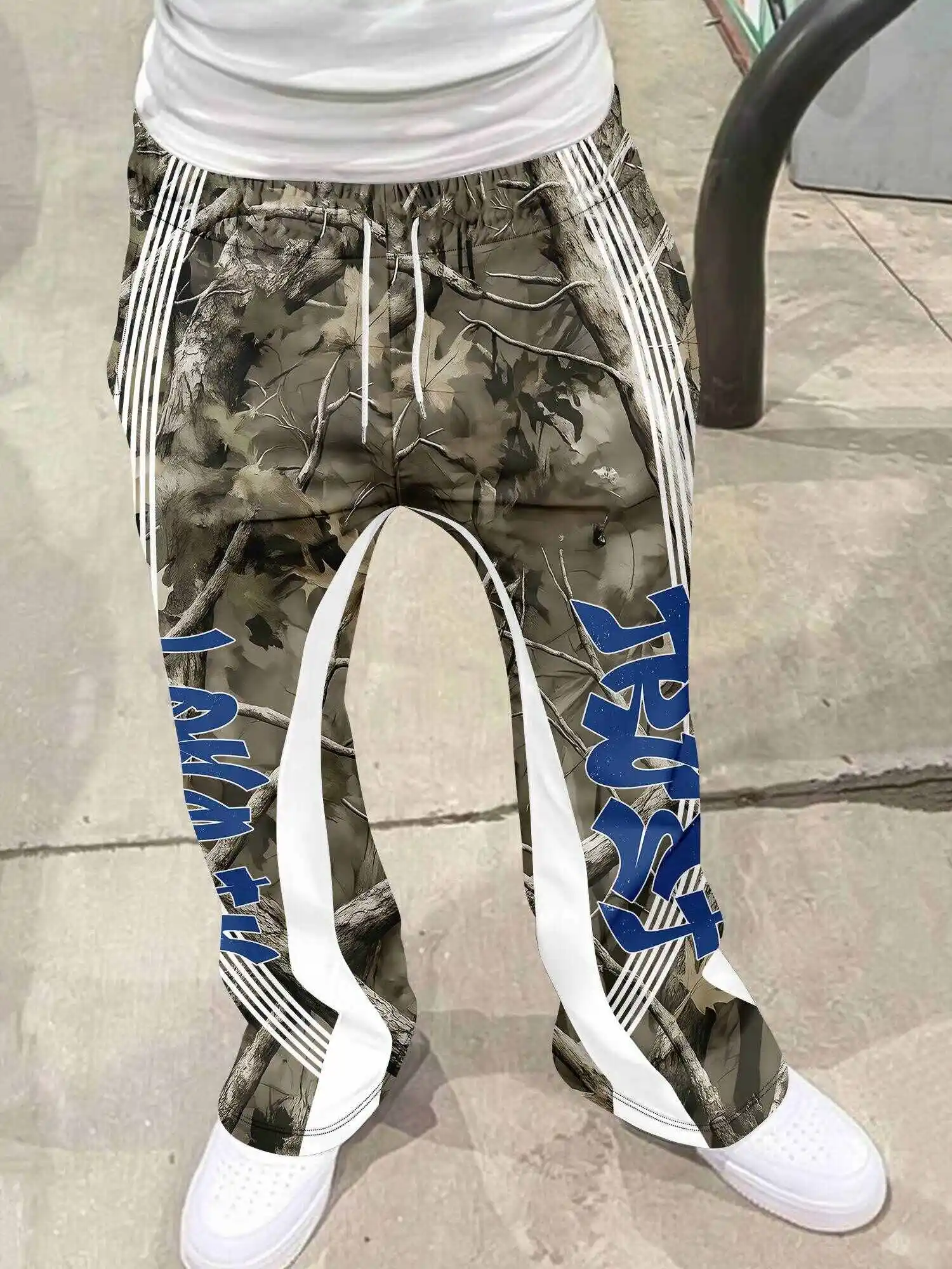 Y2K フレアパンツ メンズ ルーズ 3Dプリント パンツ カジュアル スウェットパンツ ミッドウエスト スポーティー レディース服 ストリートウェア ヒップホップ ヴィンテージパンツ