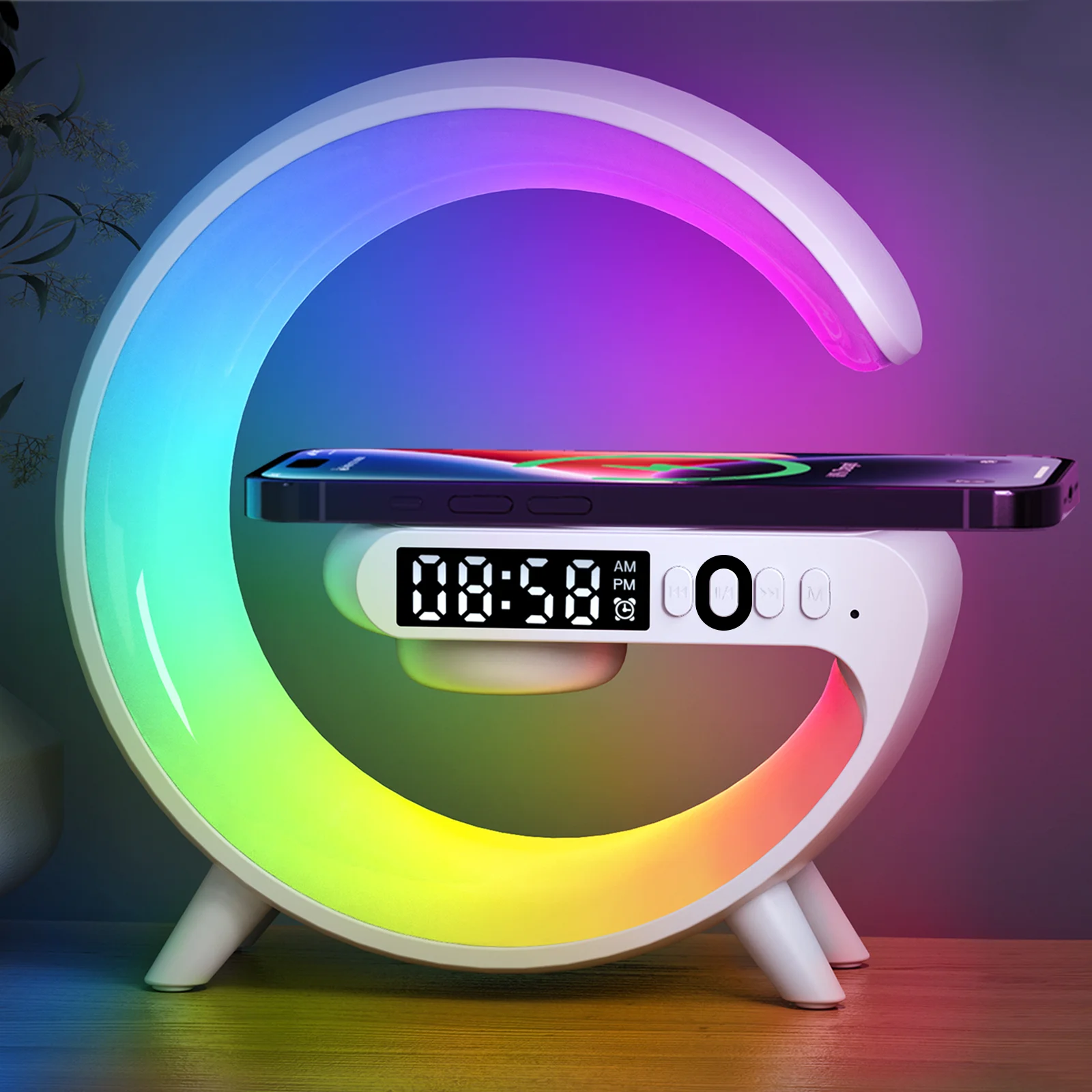 Multifunction Wireless Charger Pad Stand Speaker TF RGB Night Light 15W Fast Charging Station for iPhone Samsung Xiaomi Huawei