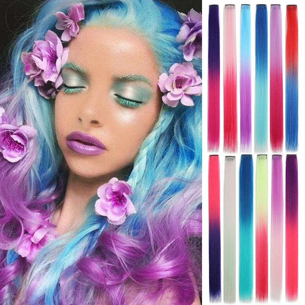 

8 шт., цветные заколки для наращивания волос, короткие прямые синтетические волосы для наращивания, цвет омбре, шиньоны для женщин, Хэллоуин