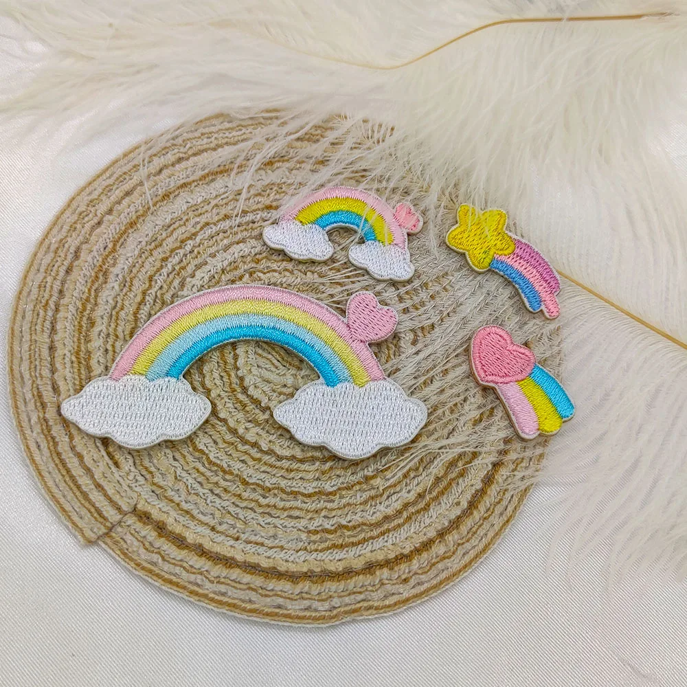 Pink Rainbow Meteor Self-adhesive Embroidery Patch Patches For Clothing Kids Decorative Phone Case Backpack DIY Hairpin Sweing