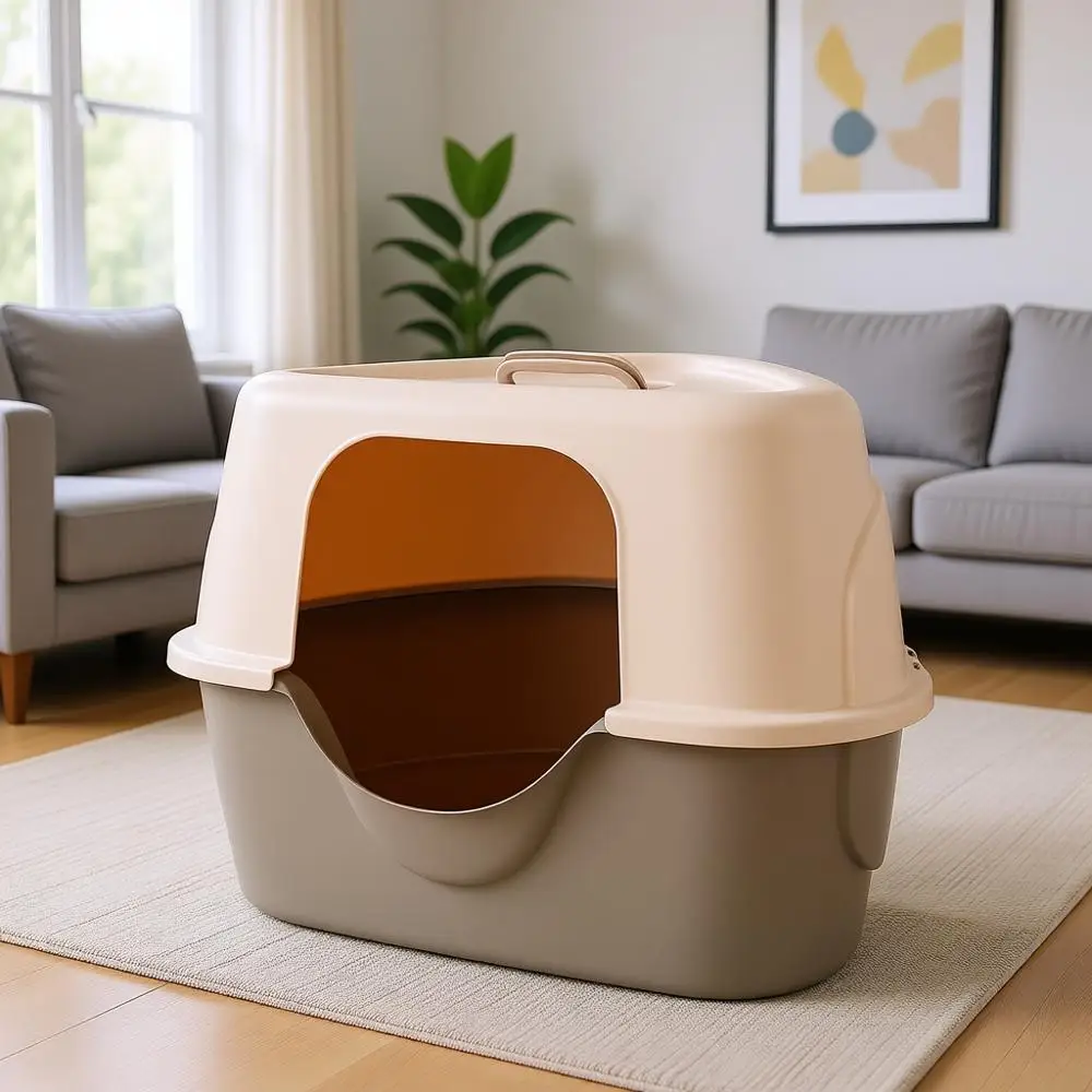 

Cat Litter Box with Lid, No-Mess, Standard, Unisex, Charcoal, 26x23x20 inches