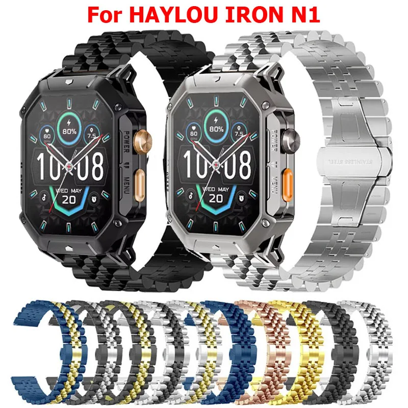 22mm Stainless Steel Strap For HAYLOU IRON N1 Smartwatch Metal Men Bracelet For HAYLOU IRON N1 Luxury Butterfly Buckle Strap
