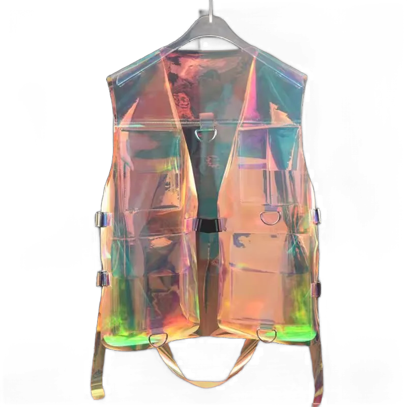 Handmade Man's Laser Hologram Vest Top Sympony Chic Tank Tops Stage Show Live Dance DJ Club Drums Guitar Costumes