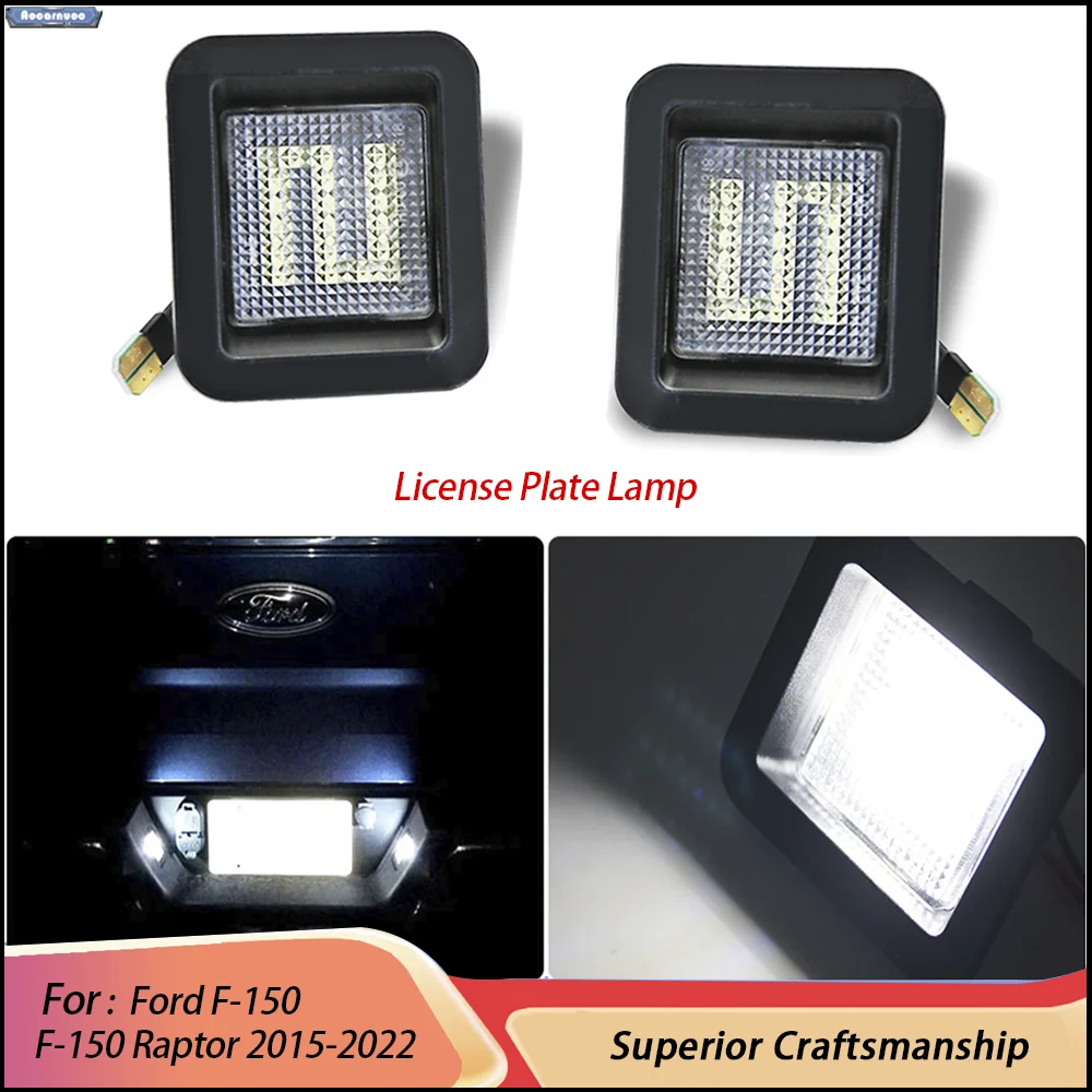 2Pcs White LED License Plate Light For Ford F150 Raptor F150 2015-2022