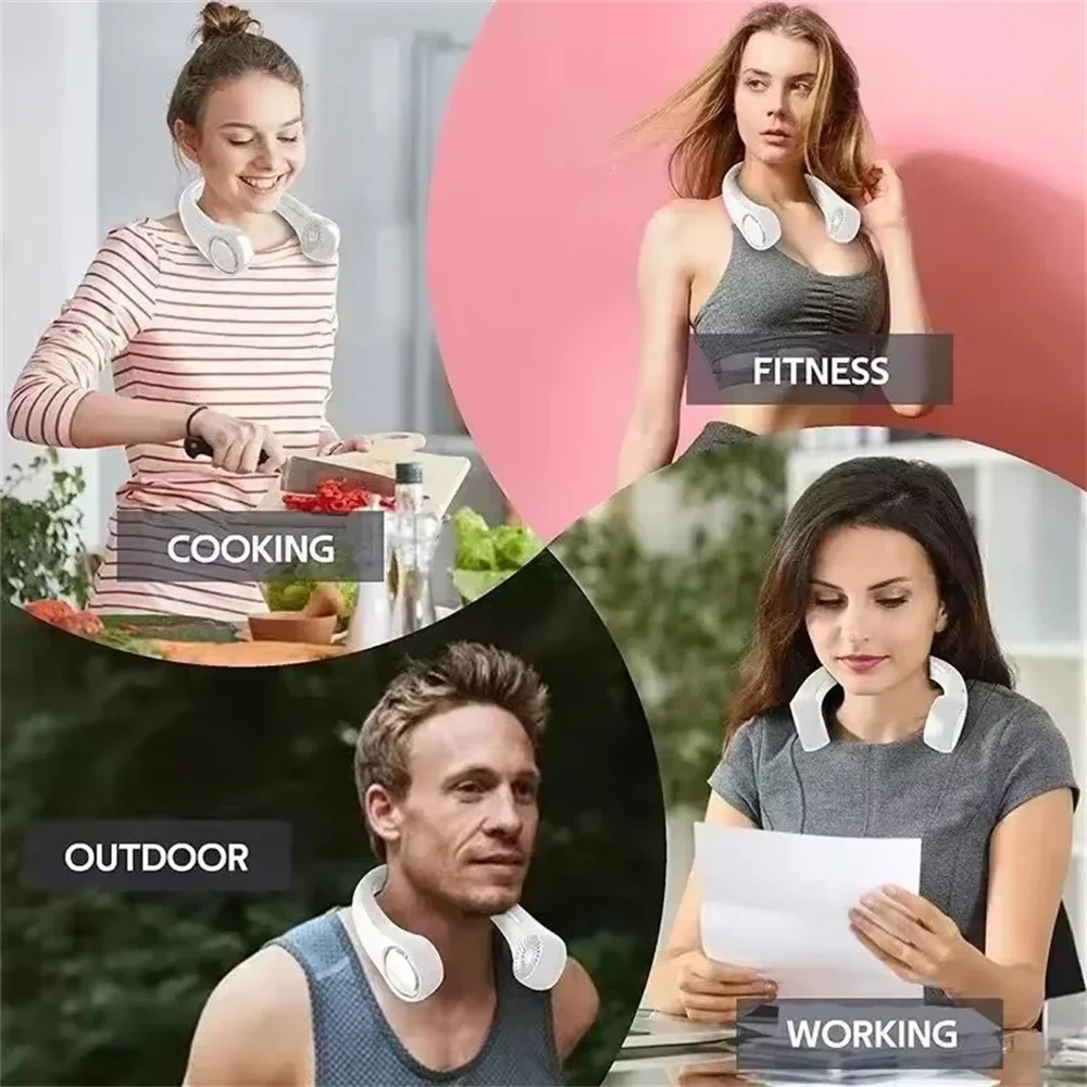 

2025 New Mini Neck Fan Portable Bladeless Hanging Neck 1200mAh Rechargeable Air Cooler 3 Speed Mini Summer Sports Fans