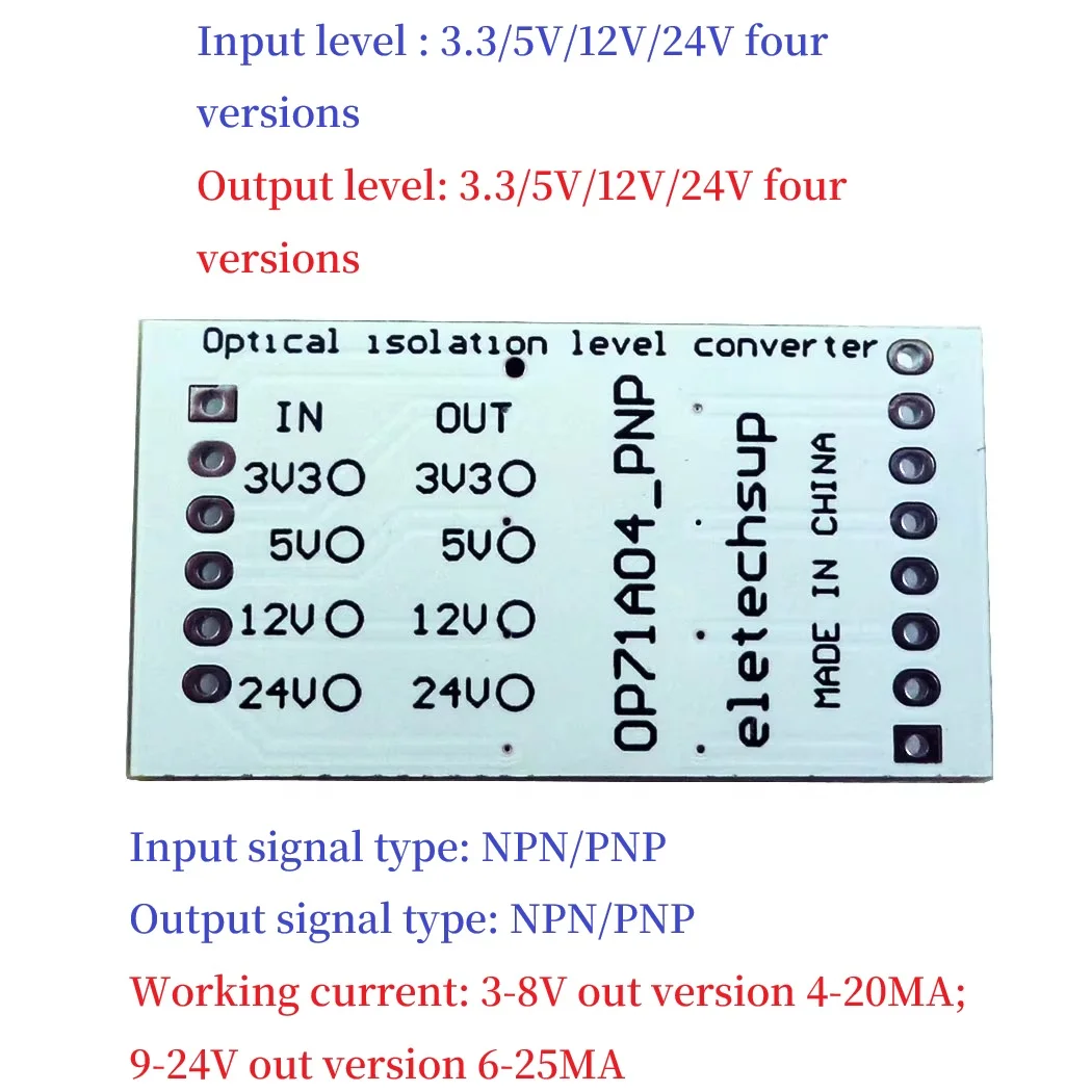 4CH Optically Isolated Logic Level Converter Module 3.3V 5V 12V 24V to 3.3V 5V 12V 24V for Arduino Pi Pico ESP8266