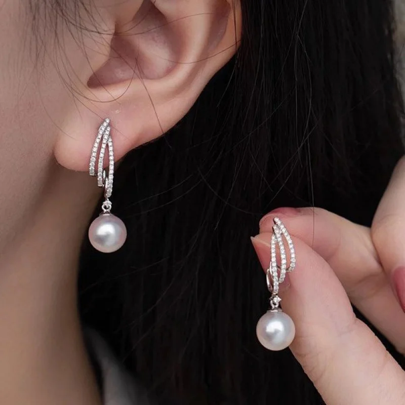Neue 925 Silber Perlenohrringe, Einzigartige Charm-Ohrringe, Funkelnde Zirkon-Ohrringe, Geburtstagsgeschenk für Frauen, Exquisiter Schmuck