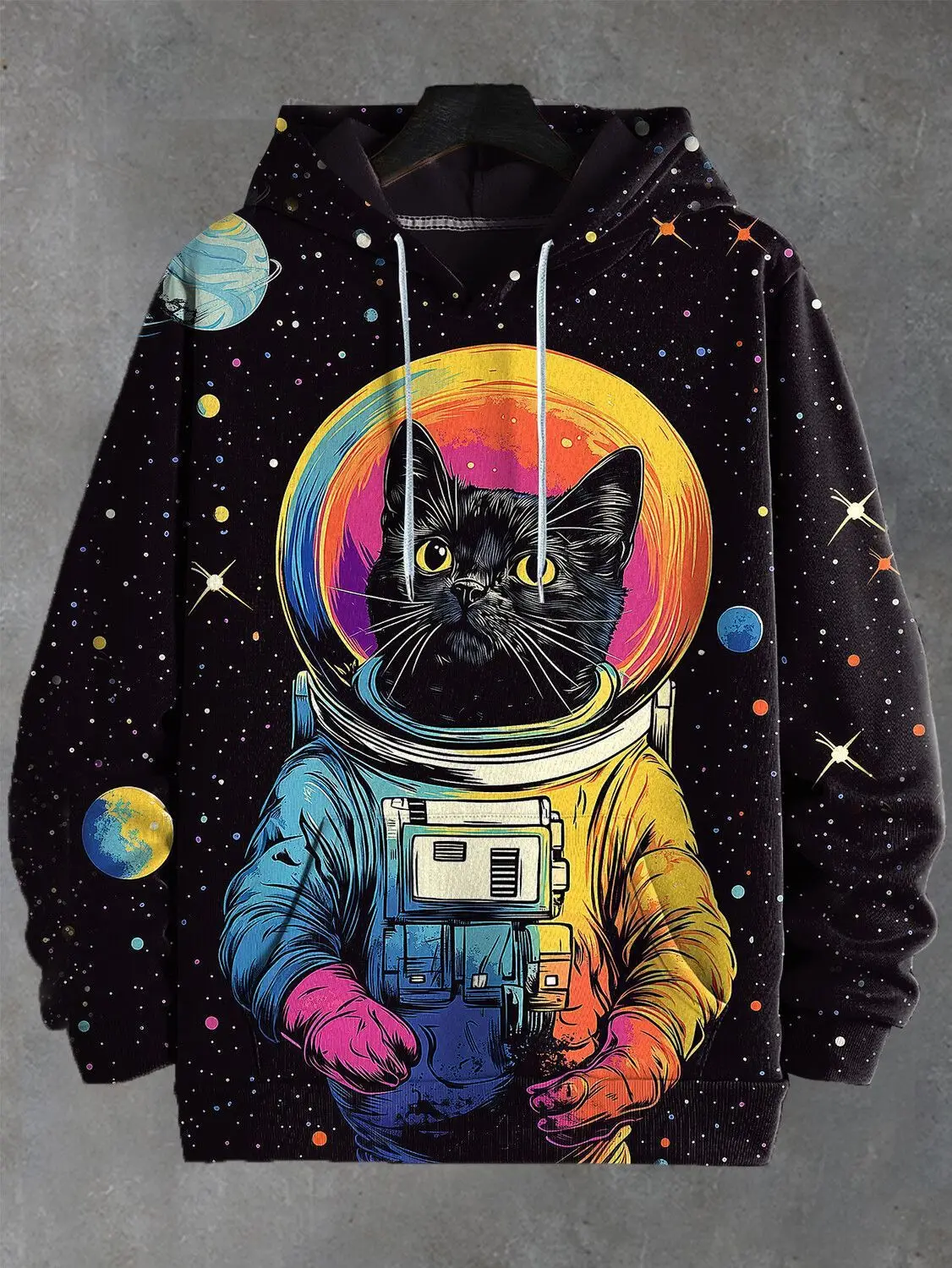 Herren Hoodie Cartoon Katze Print Y2k Sweatshirt Harajuku Kapuzenshirt Pullover Lässig Übergroßes Langarm Top Herrenbekleidung