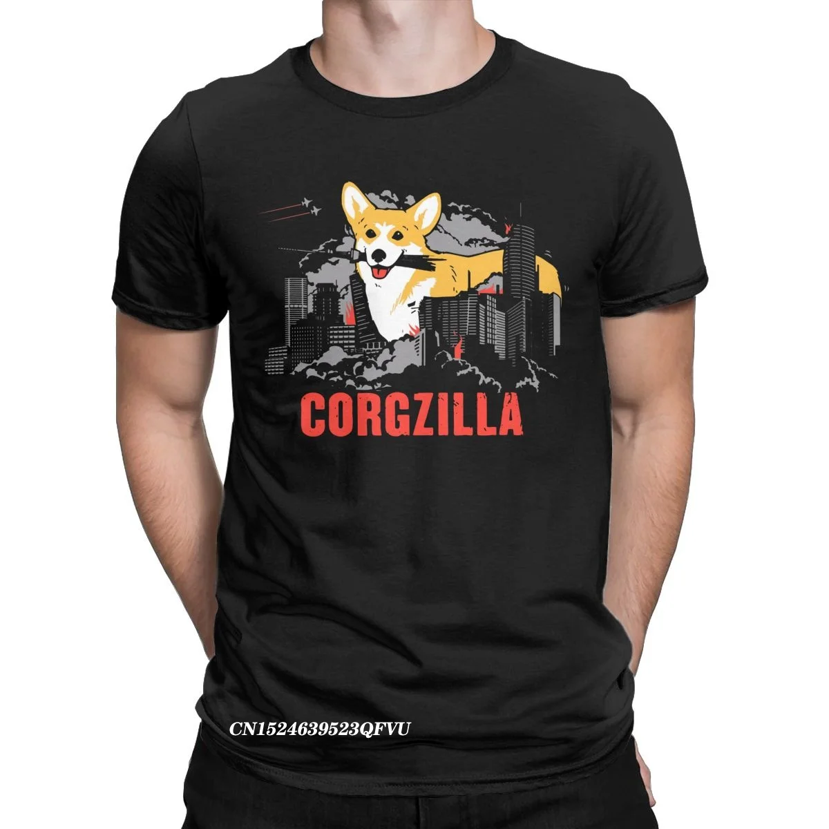 CORGZILLA 코기 강아지 티셔츠, 강아지 솜털, 애완 동물 프리미엄 코튼 의류, 재미있는 하라주쿠 만화 티, 파티 티셔츠