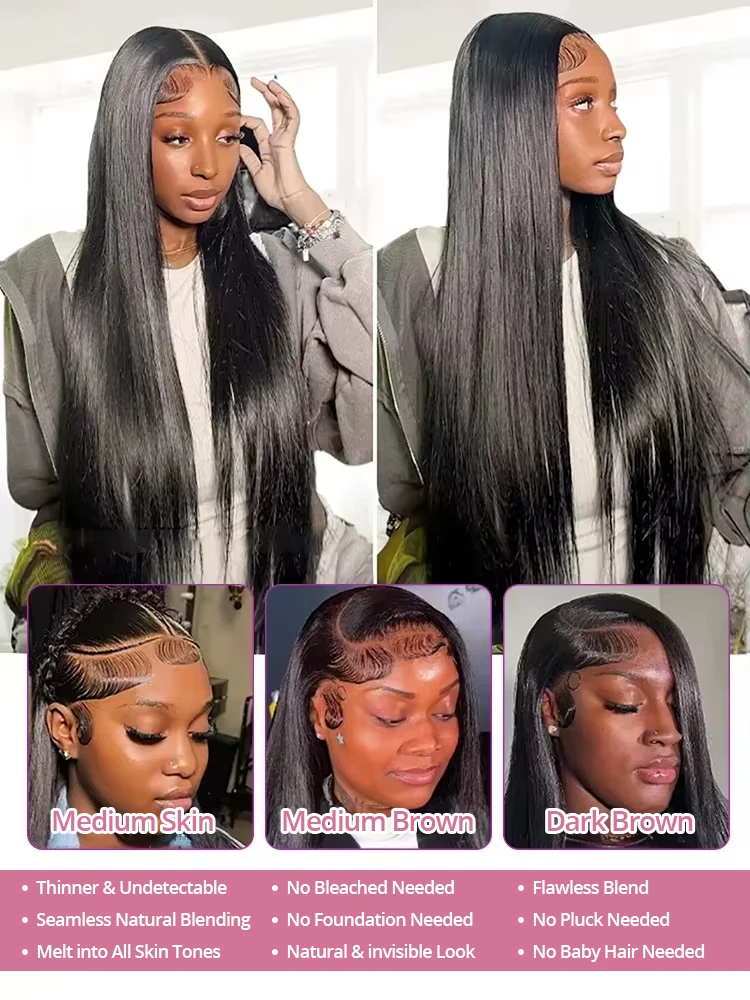 40 46 Inch Bone Straight 7x5 Glueless Wigs Human Hair Ready Wear And Go Pre Cut Lace 100% Human Hair 13x4 No Glue Silky Hair Frontal Wigs For Women 300 High Density Brazilian Preplucked Hairline 3-5 D image 6