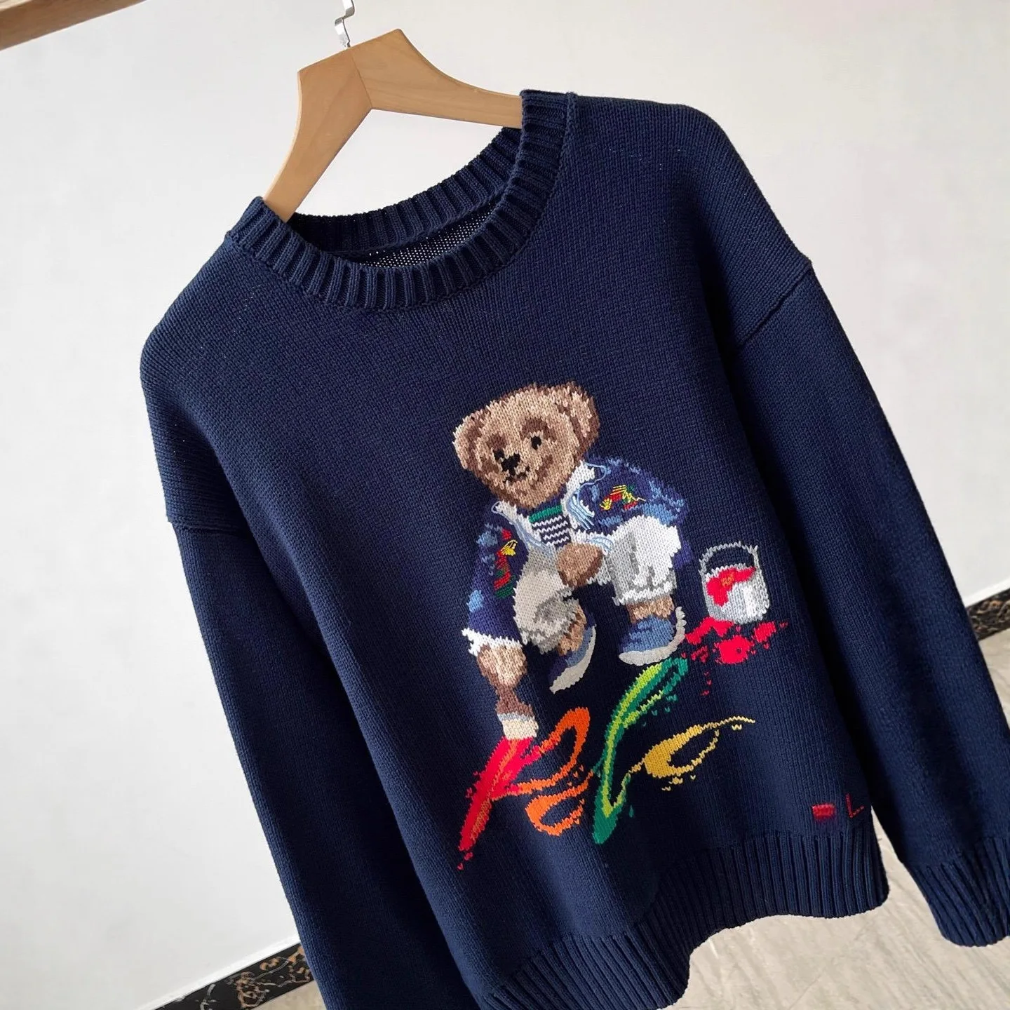

Autumn Winter New Sle Bear Cartoon Knitted Loose Sweater Casual round Ne Embroidered Heavyweight Women's Faion Top