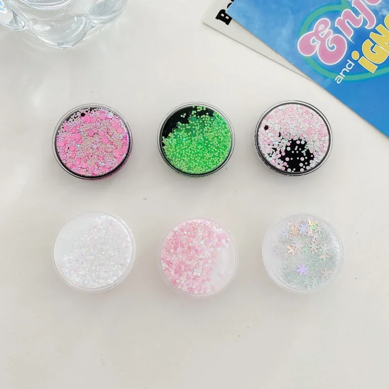 

Luxury Glitter Quicksand Liquid Snowflake Bracket Finger Ring Foldable Desktop Universal Mobile Phone Accessories Holder Stand
