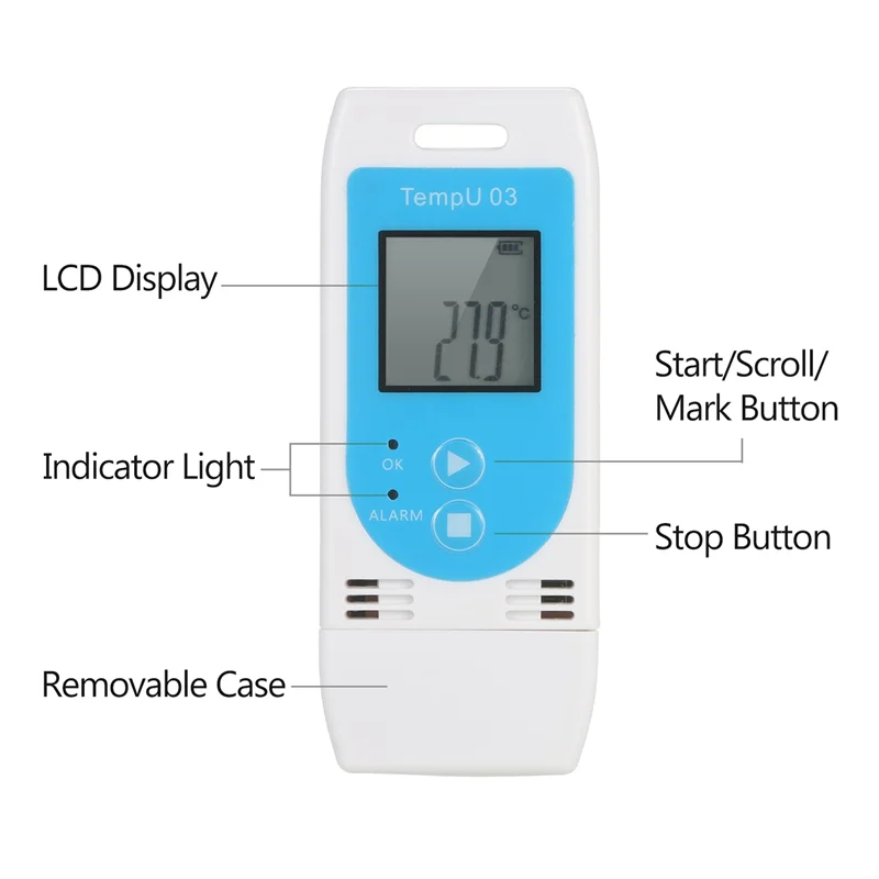 TempU 03 Registratore dati umidità temperatura USB Riutilizzabile RH TEMP Datalogger Registratore Misuratore di registrazione dell'umidità