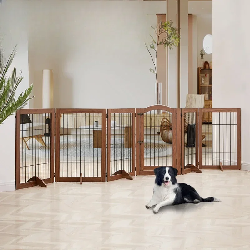 Cake Cocoa Pet FenceFoldable Wooden And Metal Fabric Dog Enclosure With Cat Door Indoor Use Adjustable Layout Secure Space