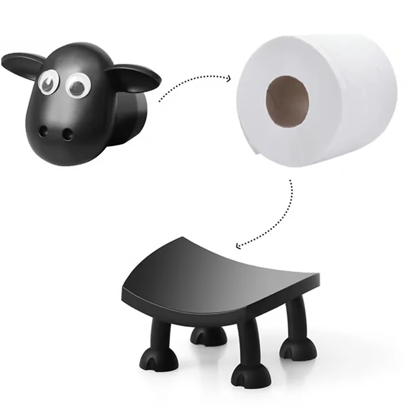 Black Sheep Stackable Toilet Roll Holder Resin Cute Sheep Tissue Storage Rack for Home Bathroom Vanity Night Stands