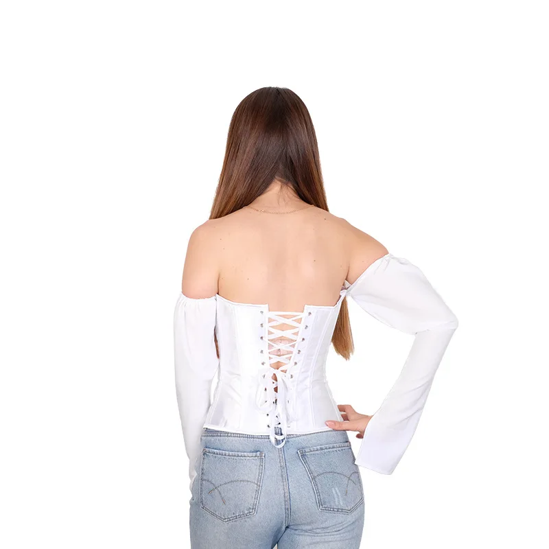 Corset Tops for Women with Sleeves Bustier Overbust Lace Up Bodice Lingerie Vintage Steampunk Strapless Shirt  Sexy Women Gothic