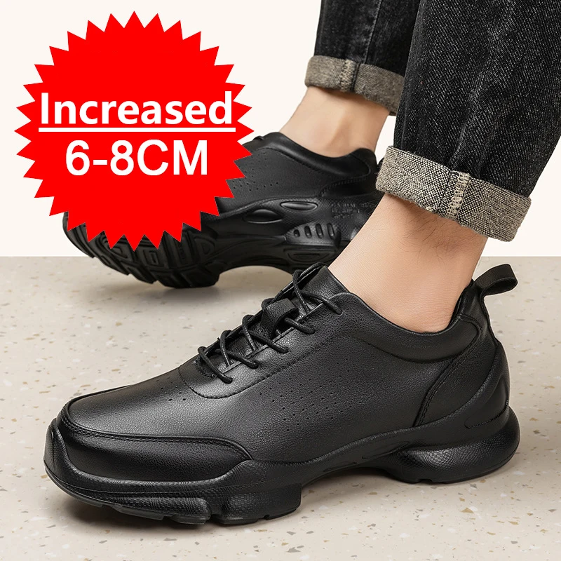 

Men's Genuine Casual Leather Oxfords 6cm/8cm Hidden Elevator Height Increase Soft Sole Business Formal Comfortable Lace-Up Shoes